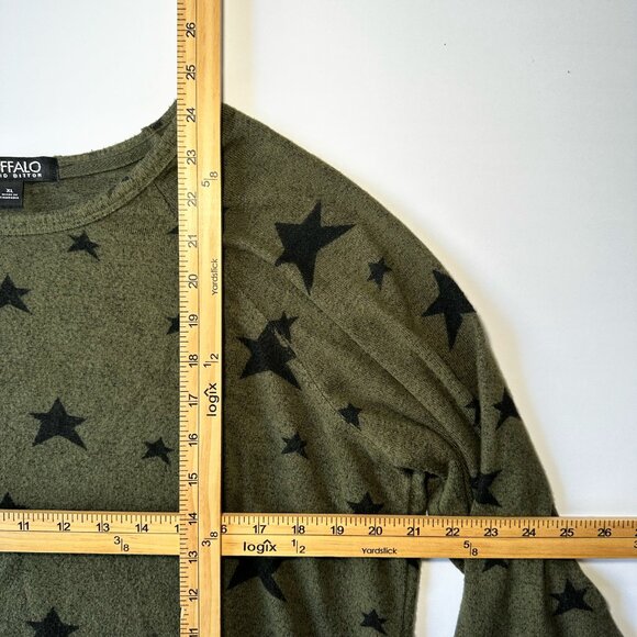 Buffalo David Bitton Sweater Women's XL Green Black Stars Pullover Super Soft - Picture 6 of 10